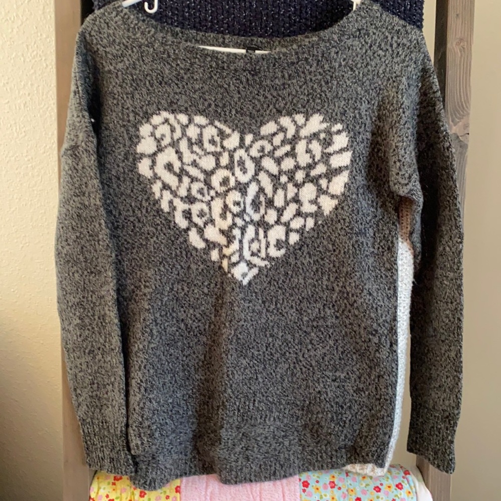Express cheetah print heart sweater